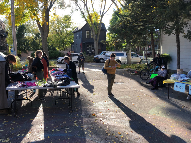 outdoors with swap and food table
