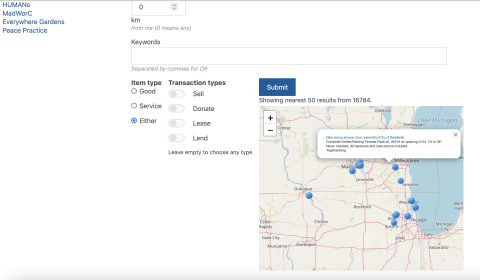 map showing trashnothing offers located in Wisconsin