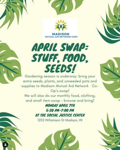 swap poster for 4.7, 5:30-7pm at SJC 1202 Williamson