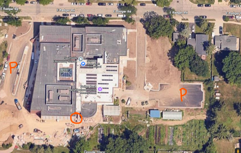 aerial view of badger rock center showing where the entrance is